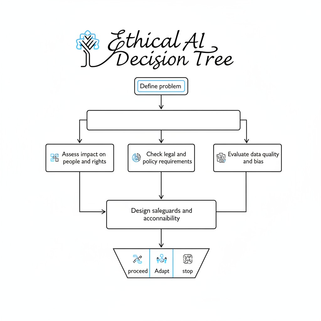 An Ethical Artificial Intelligence Decision Tree with steps to Assess impact on people and rights, Check legal and policy ...